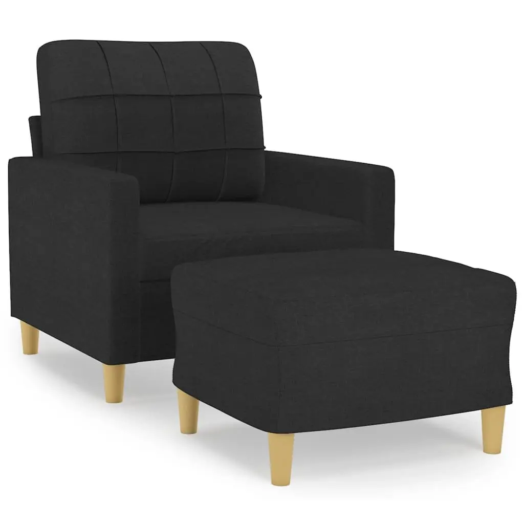 Sofa Chair Fabric Black Compact with Footstool Plywood and Metal Frame
