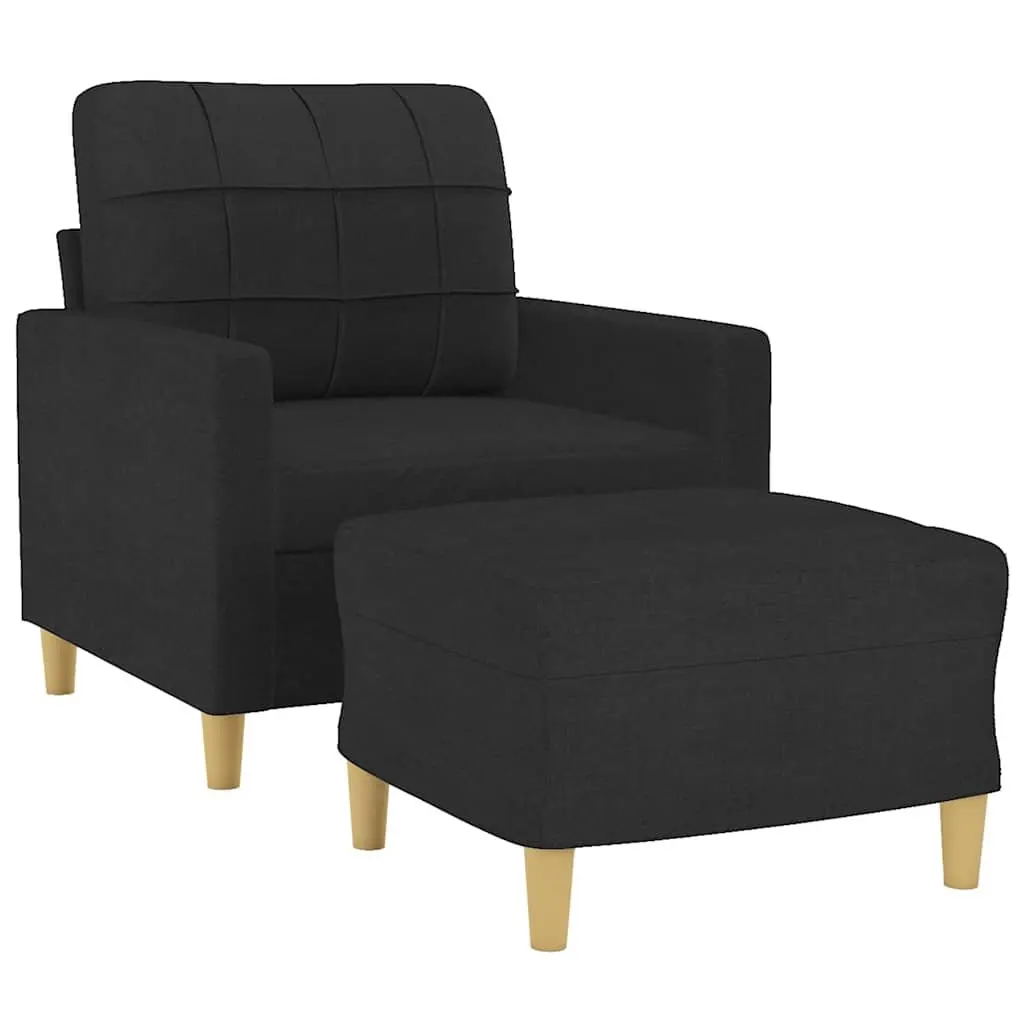 Sofa Chair Fabric Black Compact with Footstool Plywood and Metal Frame