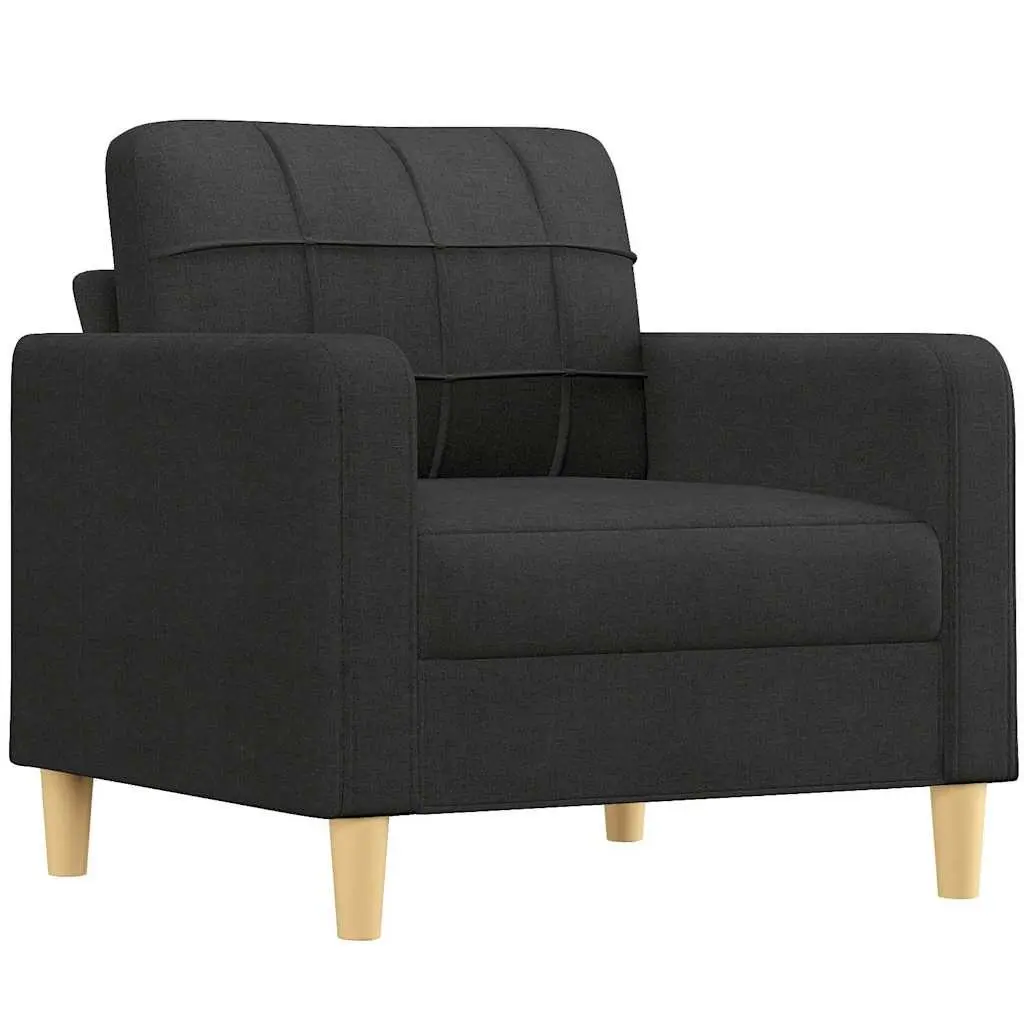 Sofa Chair Fabric Black Compact with Footstool Plywood and Metal Frame