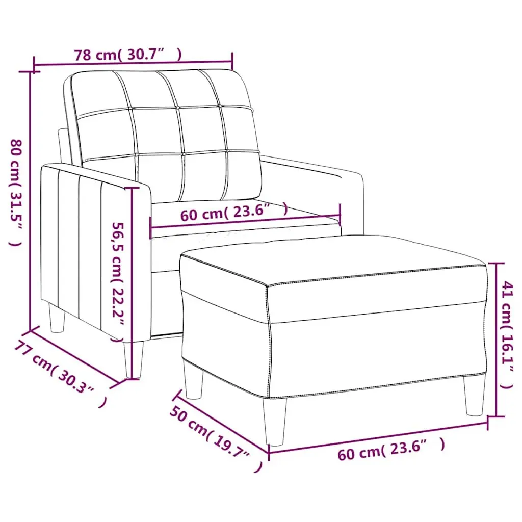 Sofa Chair Fabric Black Compact with Footstool Plywood and Metal Frame