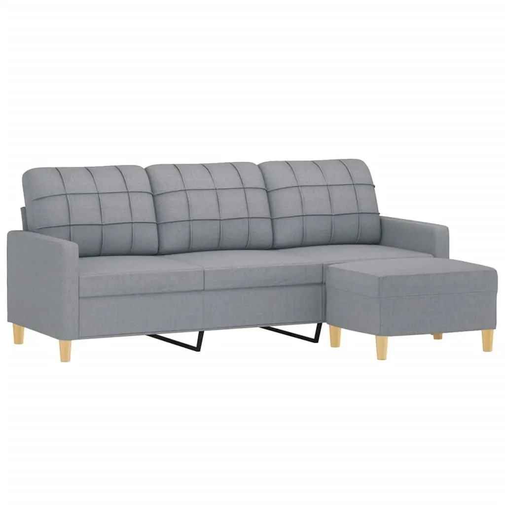 3-Seater Sofa with Footstool Grey Fabric Living Room Couch 180cm Modern Design