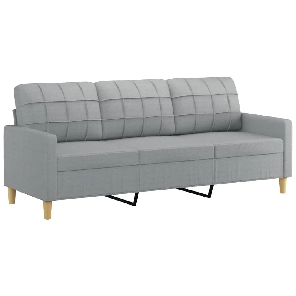 3-Seater Sofa with Footstool Grey Fabric Living Room Couch 180cm Modern Design