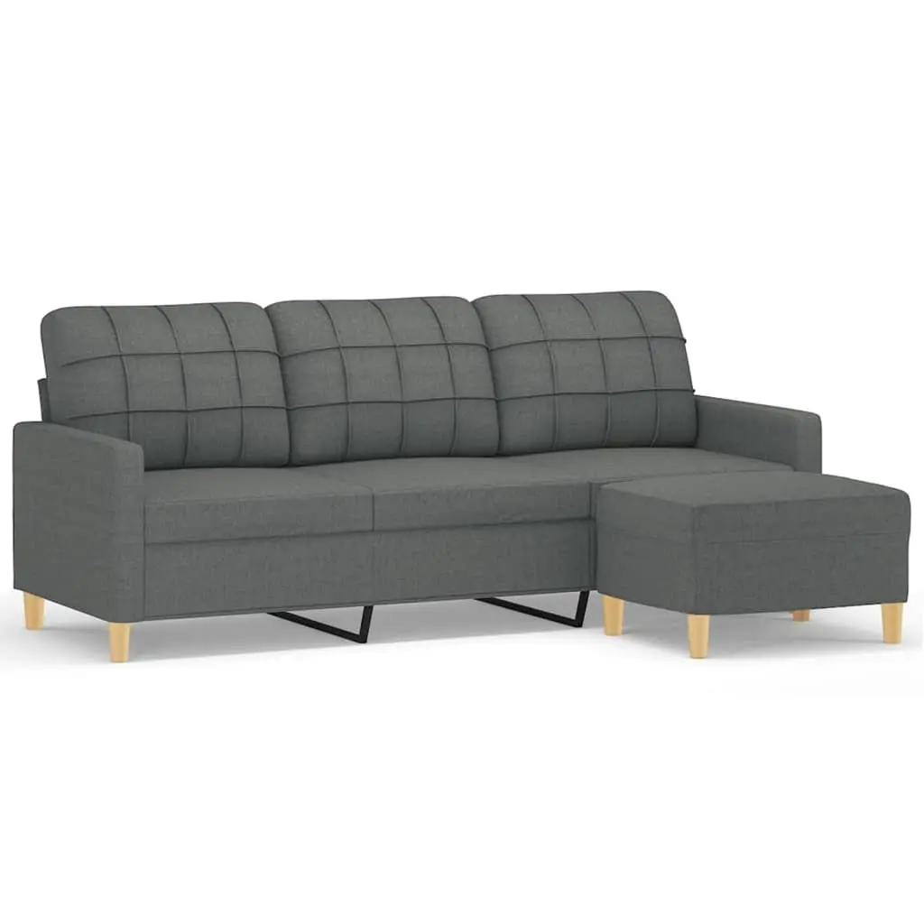 3 Seater Lounge Fabric Sofa Grey 180cm with Footstool Plywood and Metal Frame
