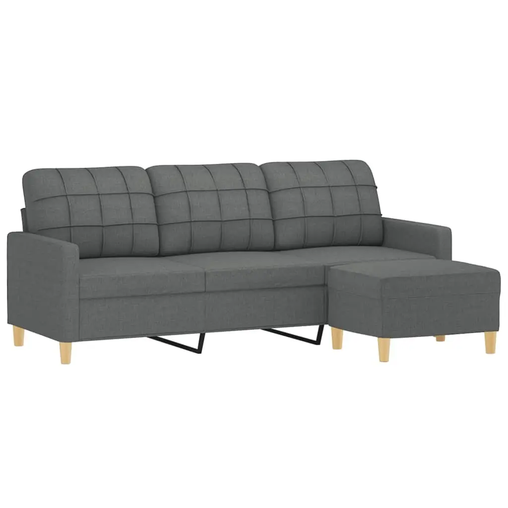 3 Seater Lounge Fabric Sofa Grey 180cm with Footstool Plywood and Metal Frame