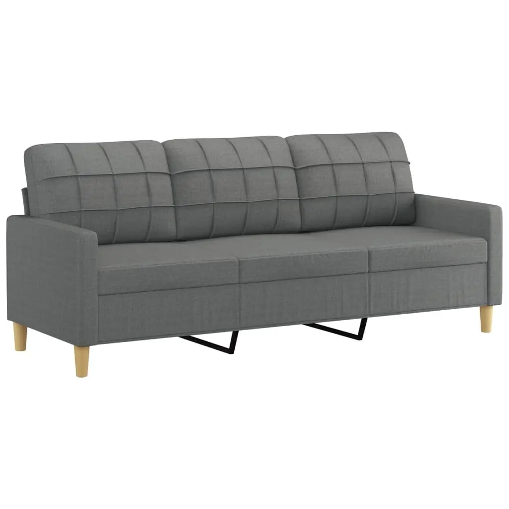 3 Seater Lounge Fabric Sofa Grey 180cm with Footstool Plywood and Metal Frame