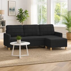 3-Seater Sofa with Footstool Black 180cm Living Room Furniture Lounge Couch