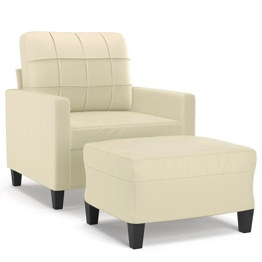 Faux Leather Sofa Chair Cream Compact Armchair with Footstool Modern Lounge Seat for Relaxing