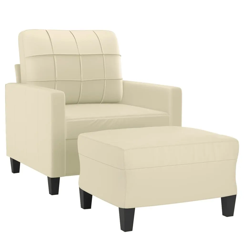 Faux Leather Sofa Chair Cream Compact Armchair with Footstool Modern Lounge Seat for Relaxing