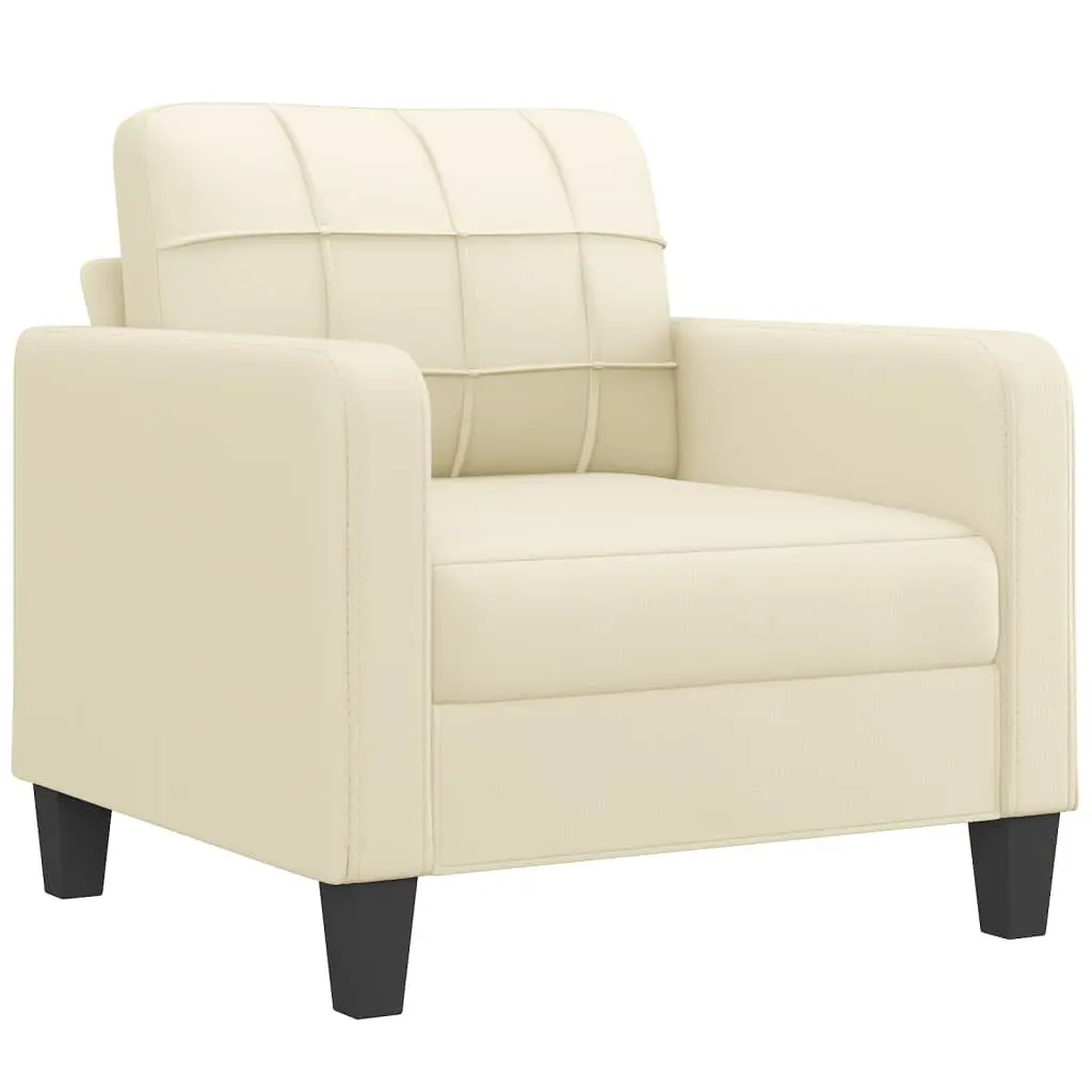 Faux Leather Sofa Chair Cream Compact Armchair with Footstool Modern Lounge Seat for Relaxing
