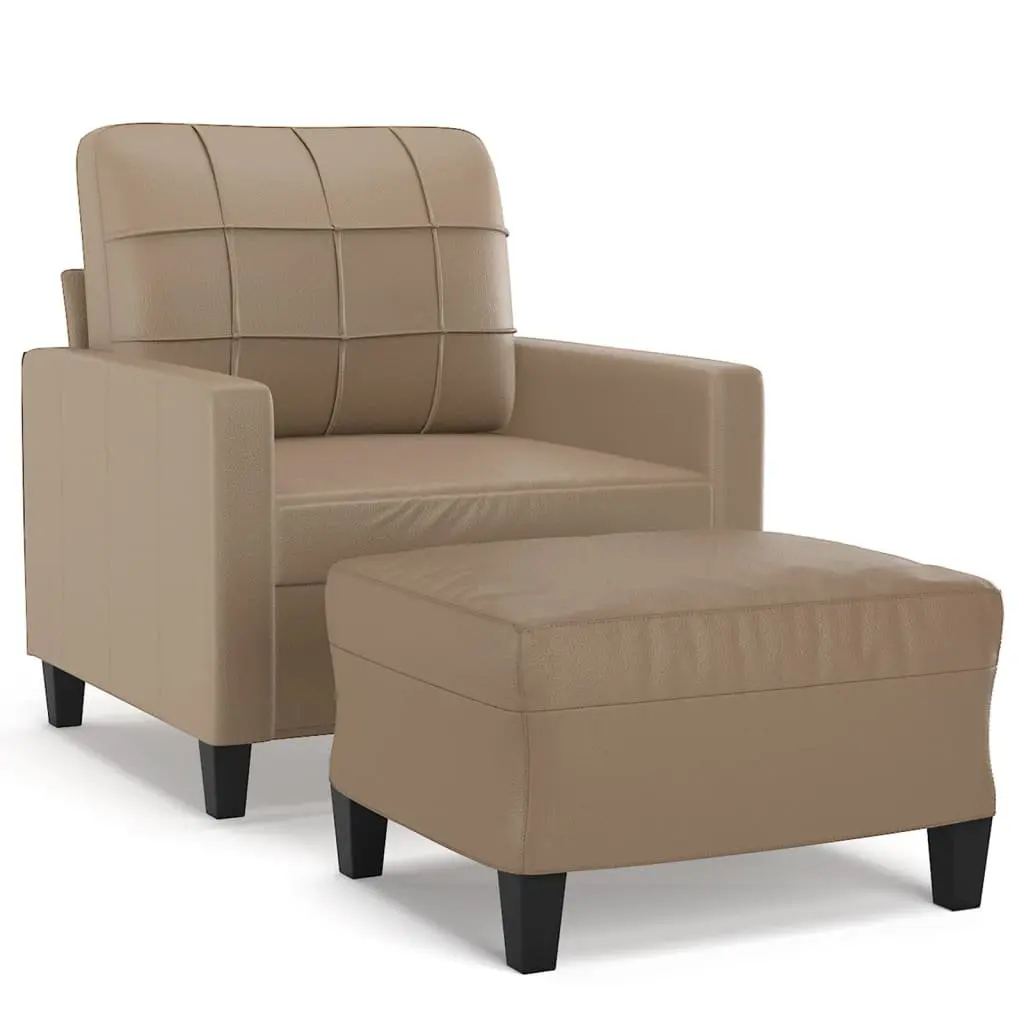 Sofa Chair Faux Leather Compact Brown with Footstool