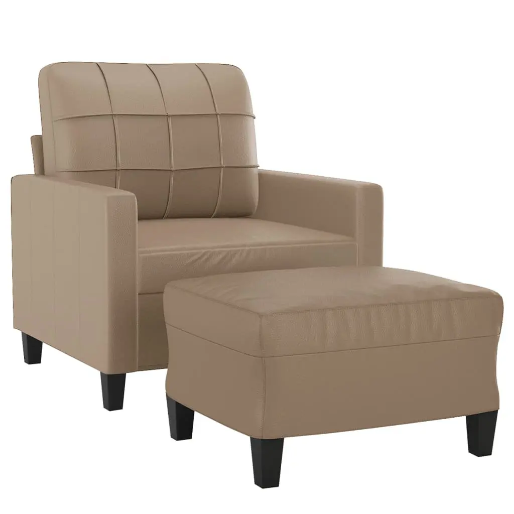 Sofa Chair Faux Leather Compact Brown with Footstool