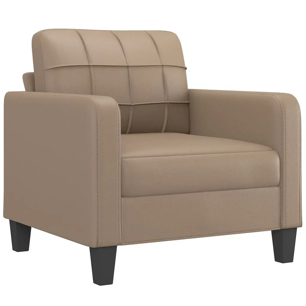 Sofa Chair Faux Leather Compact Brown with Footstool
