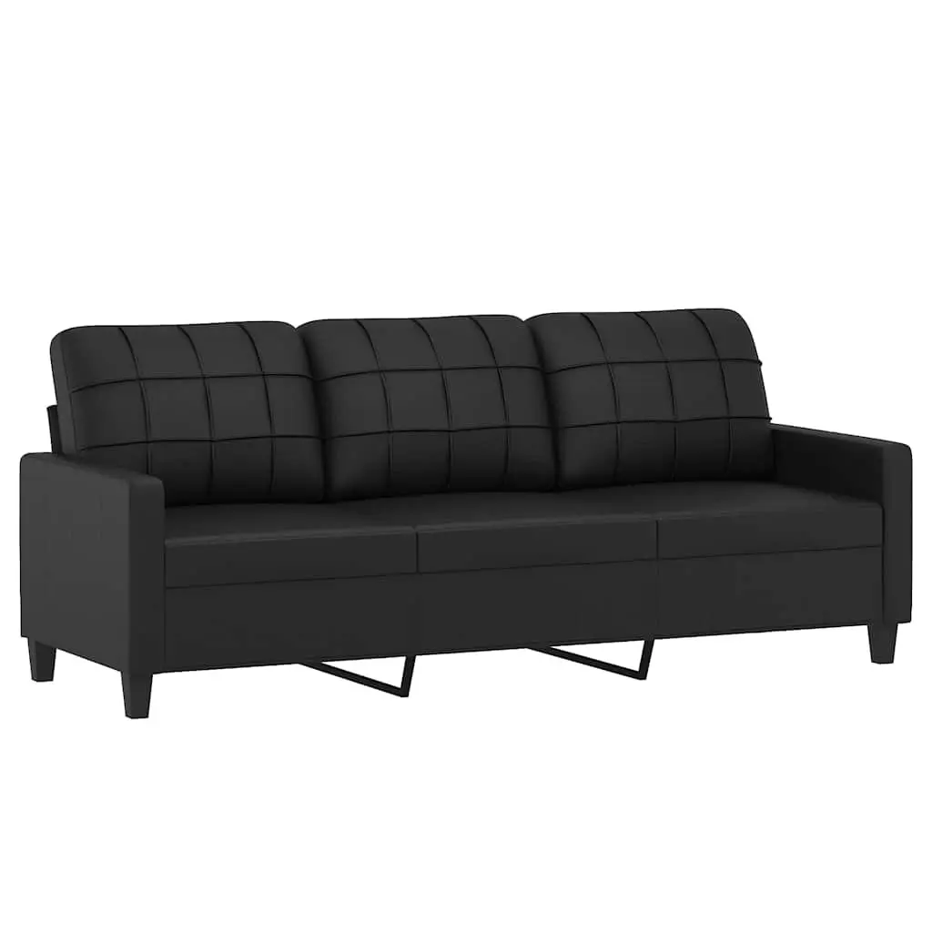 3-Seater Sofa with Footstool Black Faux Leather Living Room Furniture 180cm