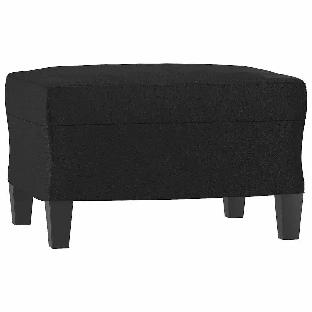 3-Seater Sofa with Footstool Black Faux Leather Living Room Furniture 180cm