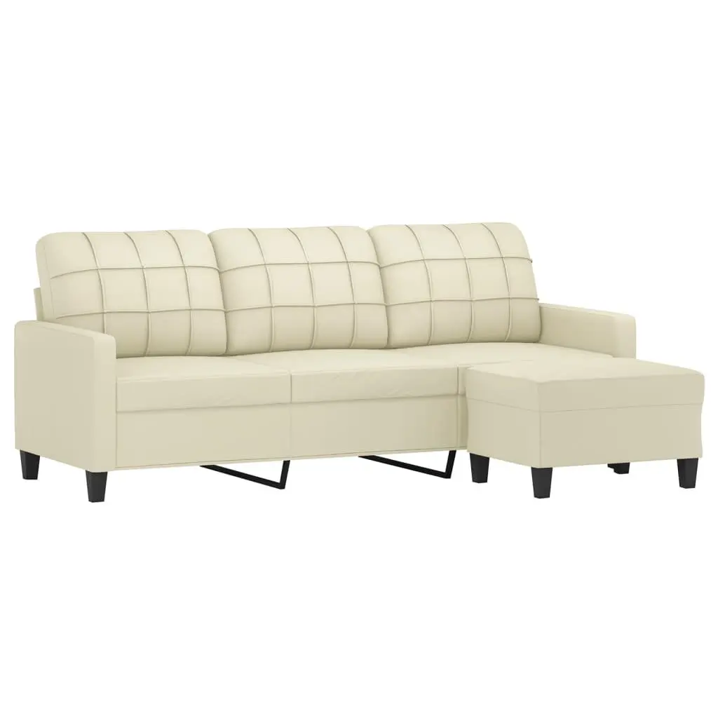 180cmFauxLeatherSofaCream3SeaterWithFootstoolLoungeCouchLivingRoom