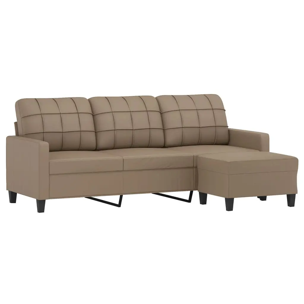 3-Seater Sofa with Footstool Brown Faux Leather Living Room Furniture 180cm
