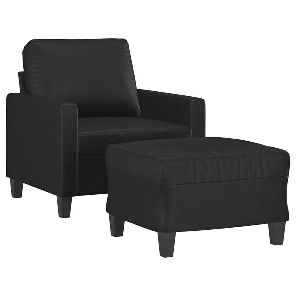 Sofa Chair with Footstool Black Faux Leather Lounge Seat Armchair Relaxing