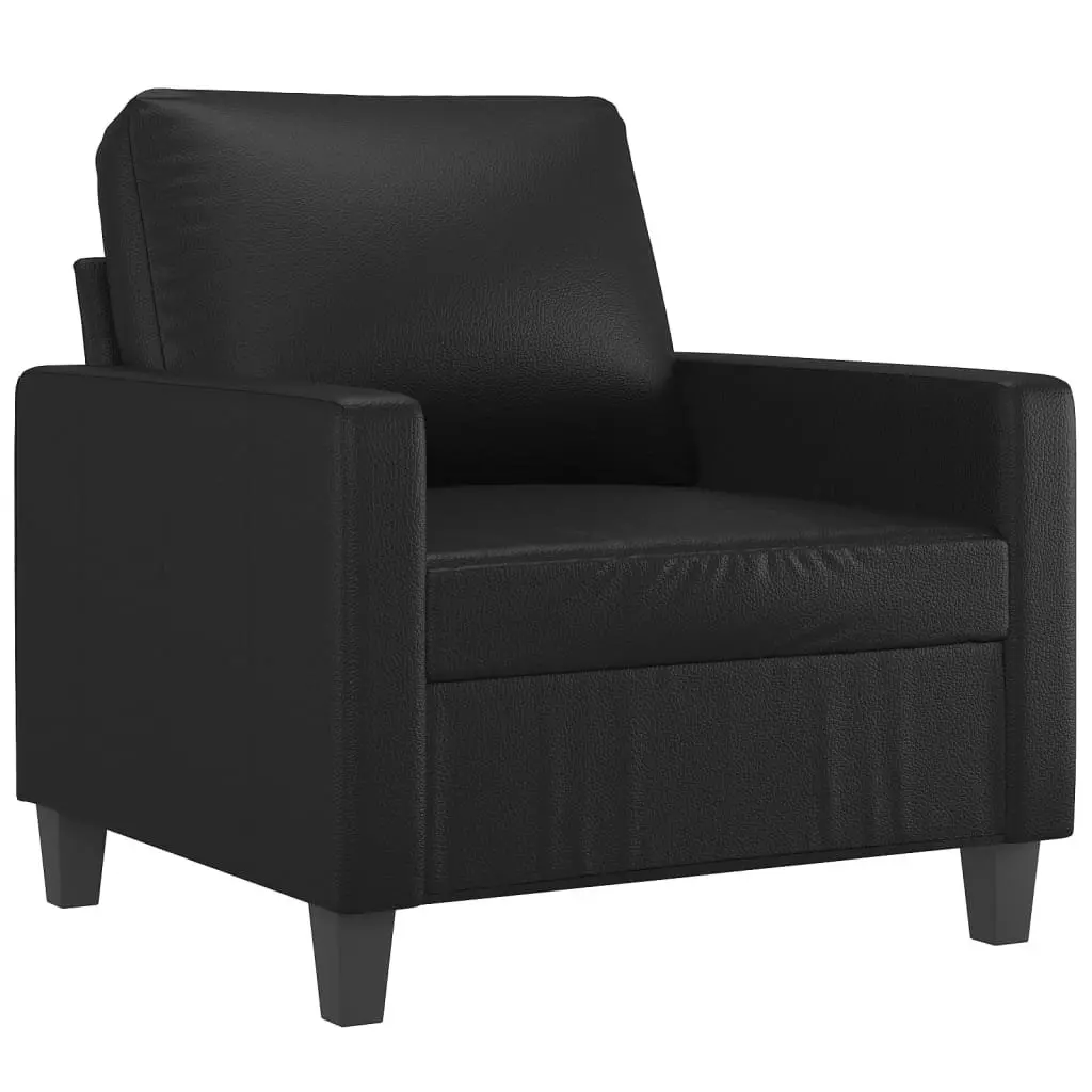 Sofa Chair with Footstool Black Faux Leather Lounge Seat Armchair Relaxing