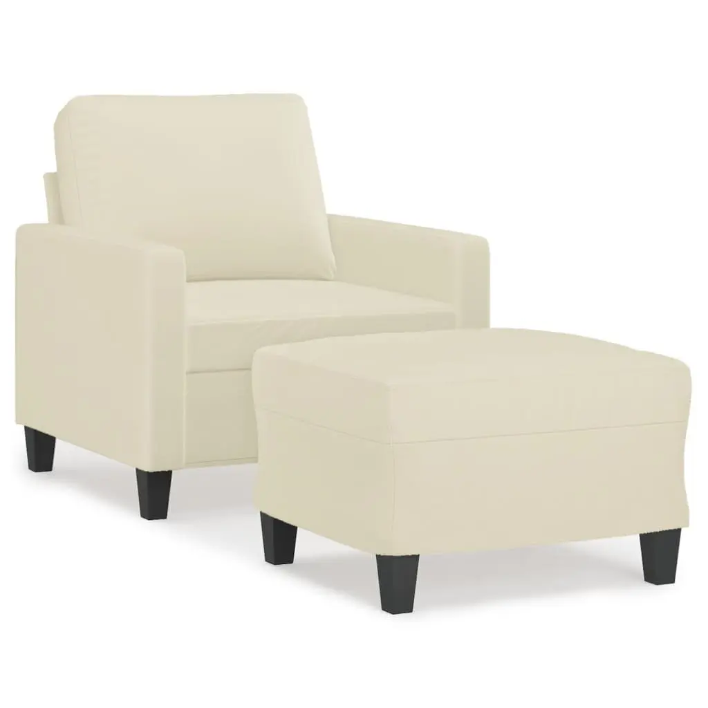 Sofa Chair Faux Leather Cream Compact with Footstool