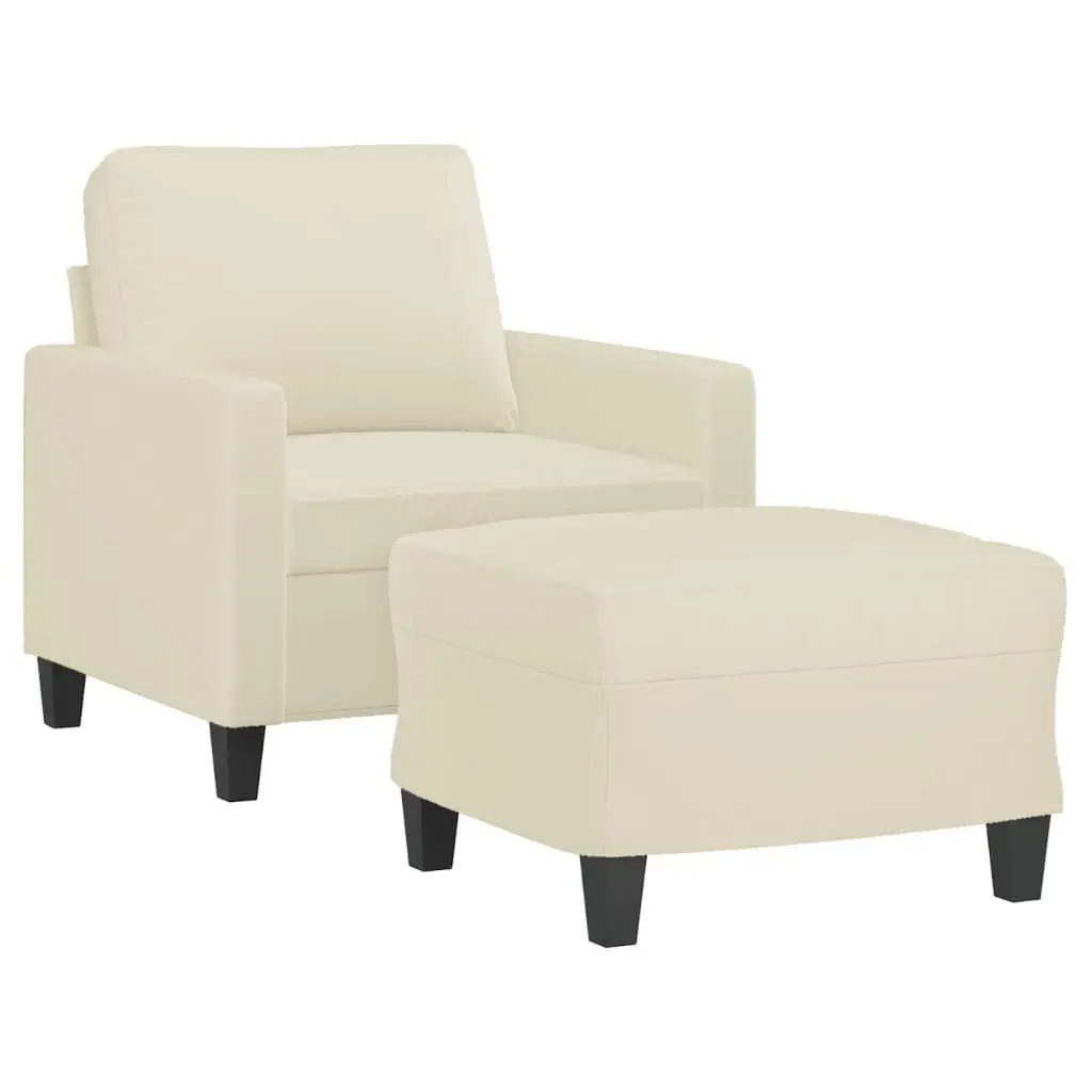 Sofa Chair Faux Leather Cream Compact with Footstool