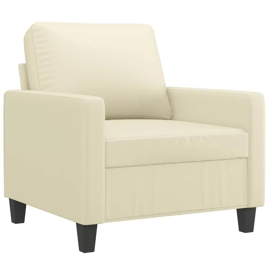 Sofa Chair Faux Leather Cream Compact with Footstool