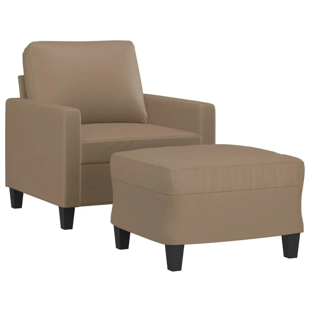 Sofa Chair Faux Leather Brown Compact Lounge Seat with Footstool