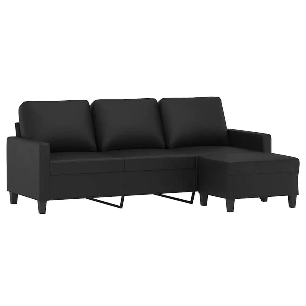 3-Seater Sofa with Footstool Black Faux Leather 180cm Living Room Furniture