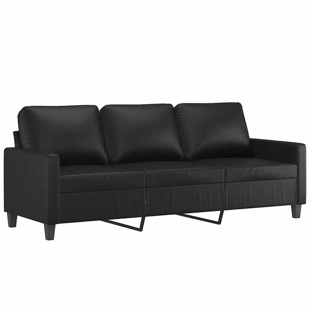 3-Seater Sofa with Footstool Black Faux Leather 180cm Living Room Furniture
