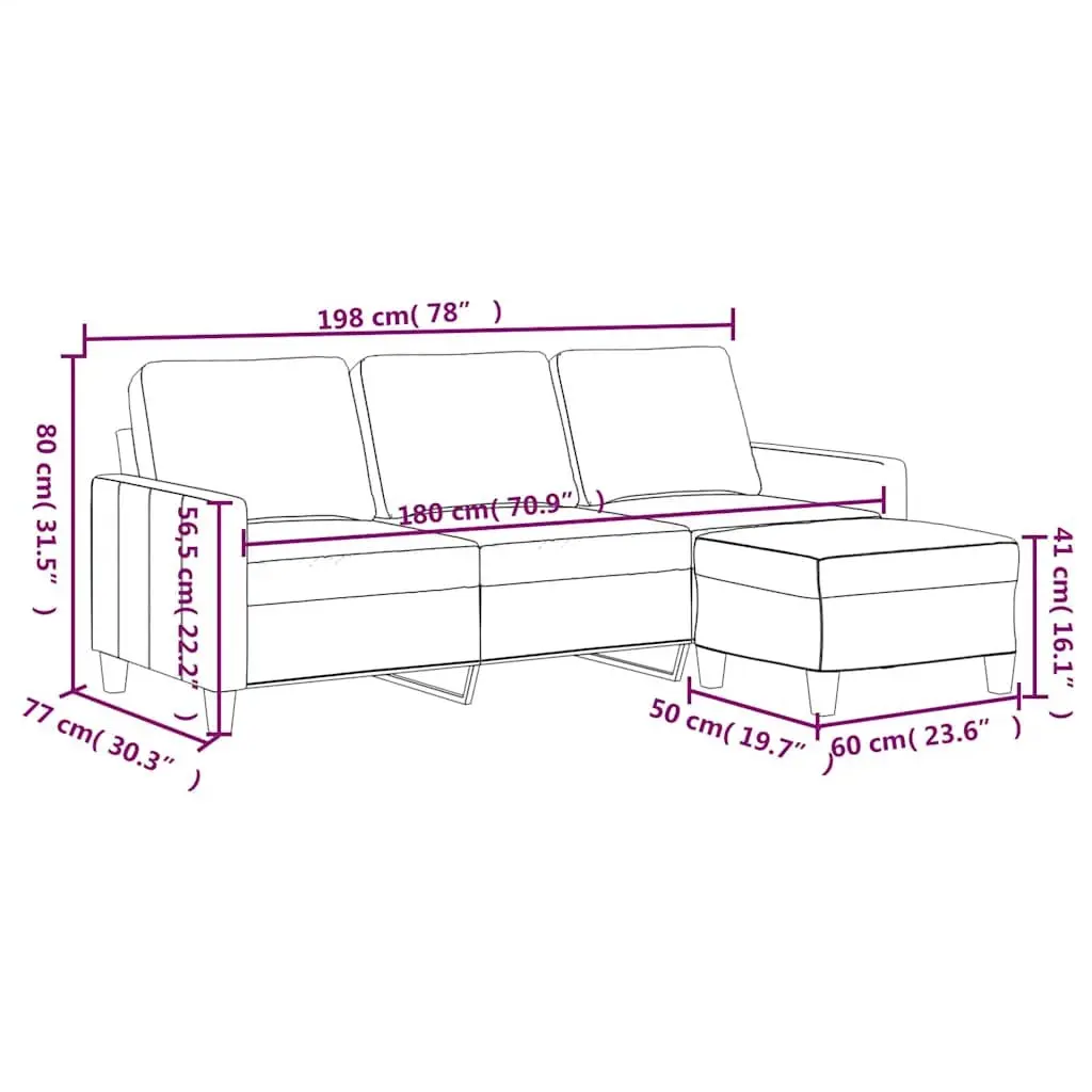 3-Seater Sofa with Footstool Black Faux Leather 180cm Living Room Furniture