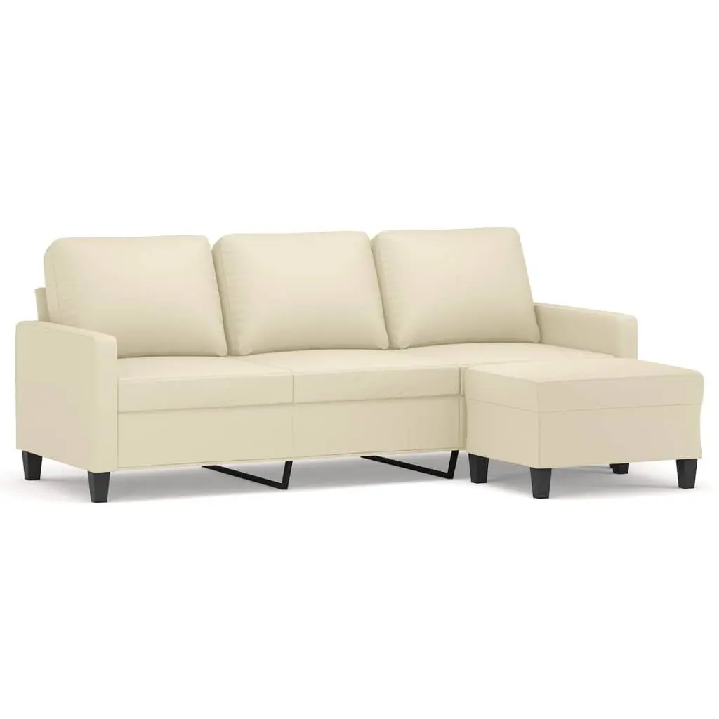 Cream Faux Leather Sofa 180cm with Footstool Living Room Lounge Couch
