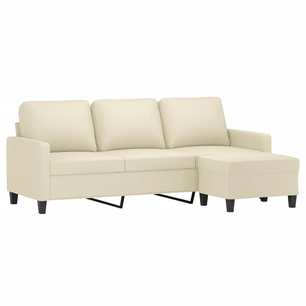Cream Faux Leather Sofa 180cm with Footstool Living Room Lounge Couch