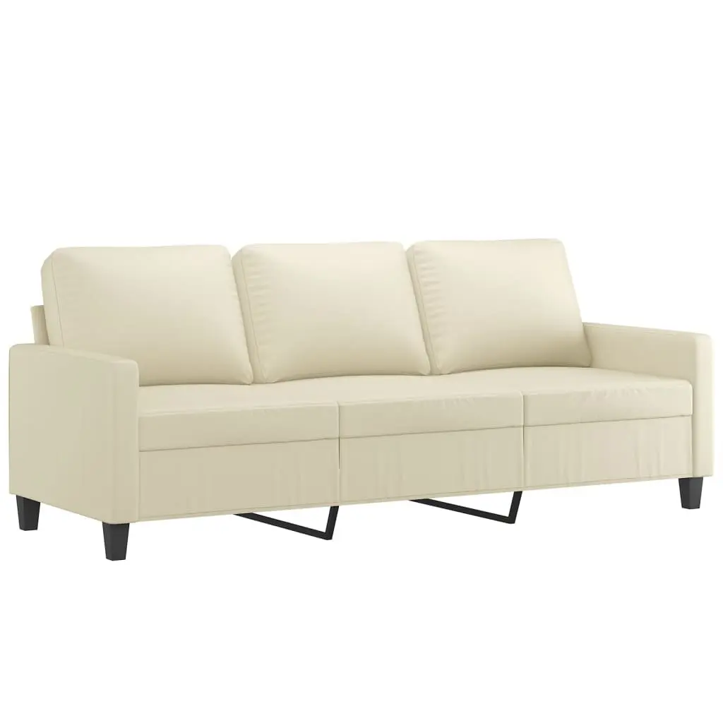 Cream Faux Leather Sofa 180cm with Footstool Living Room Lounge Couch