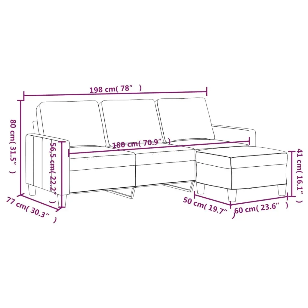 Cream Faux Leather Sofa 180cm with Footstool Living Room Lounge Couch