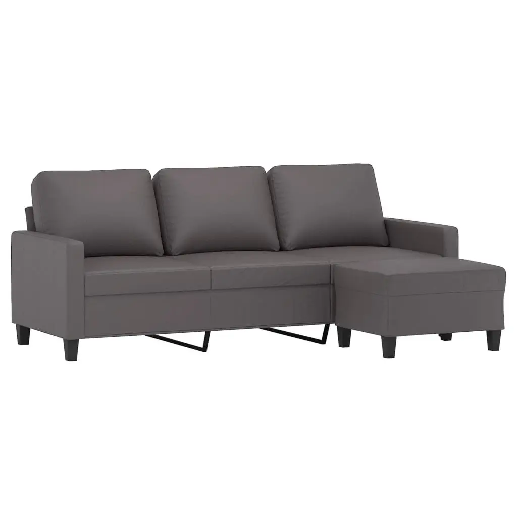 3-Seater Sofa Faux Leather 180cm Grey with Footstool Living Room Furniture