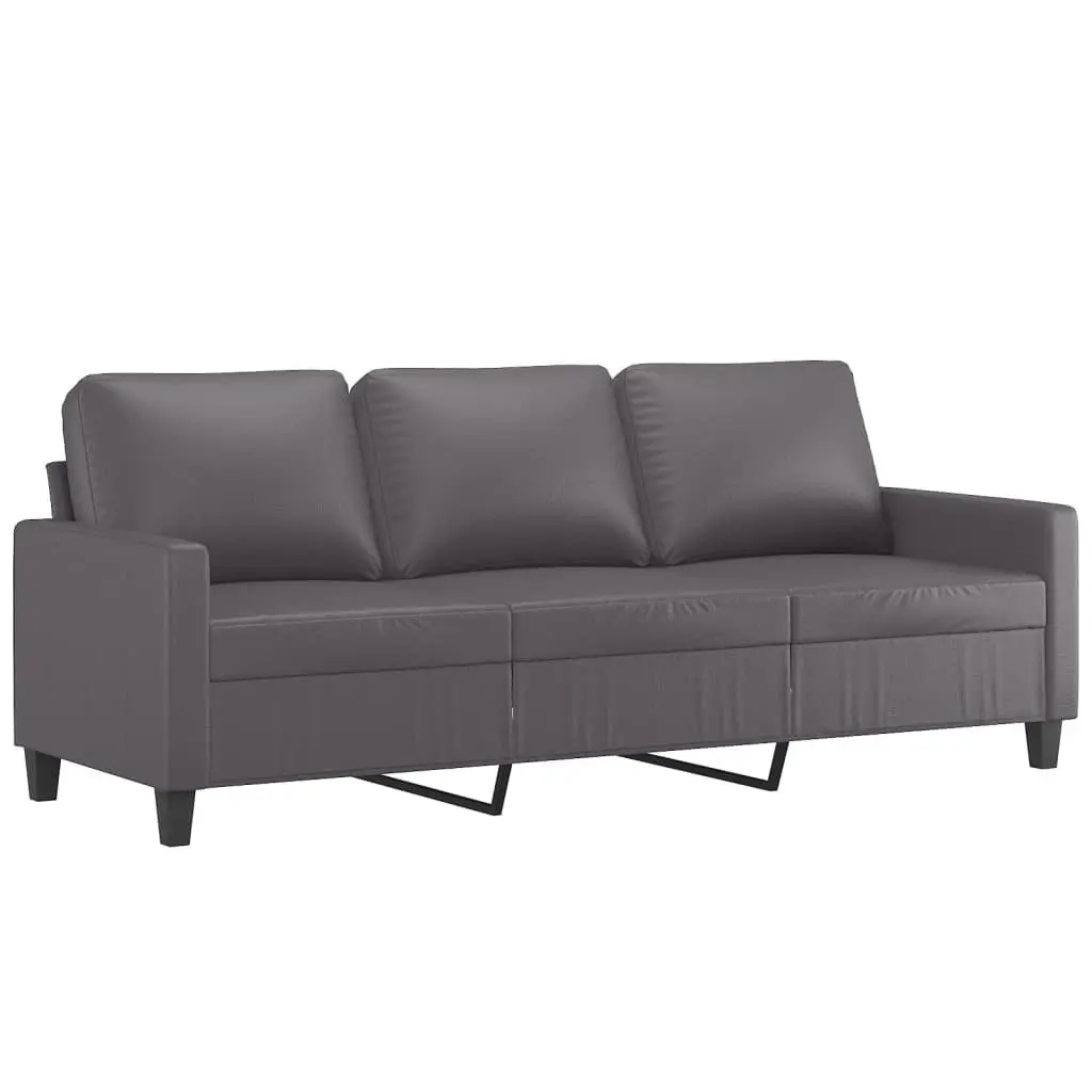 3-Seater Sofa Faux Leather 180cm Grey with Footstool Living Room Furniture