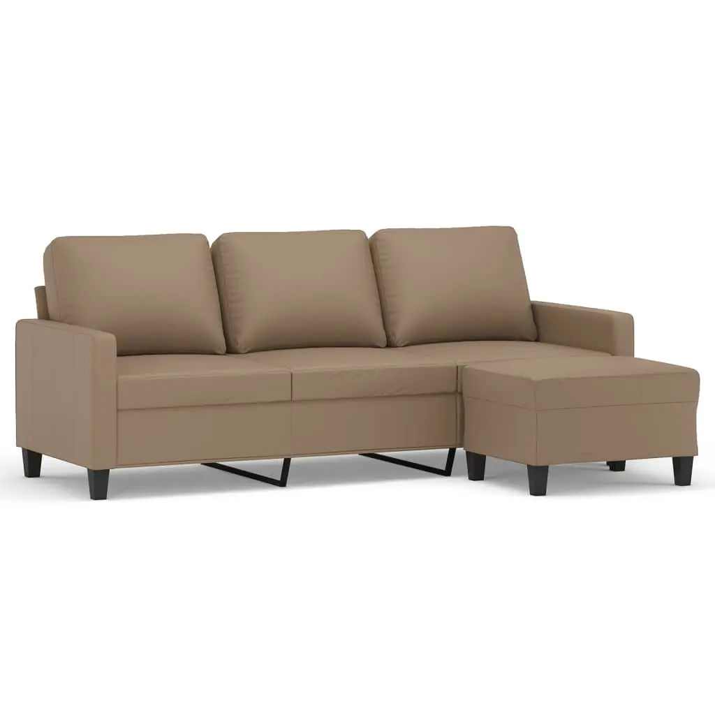 3-Seater Sofa Faux Leather 180cm Brown with Footstool