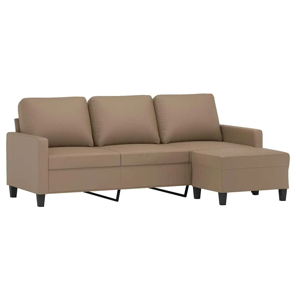 3-Seater Sofa Faux Leather 180cm Brown with Footstool