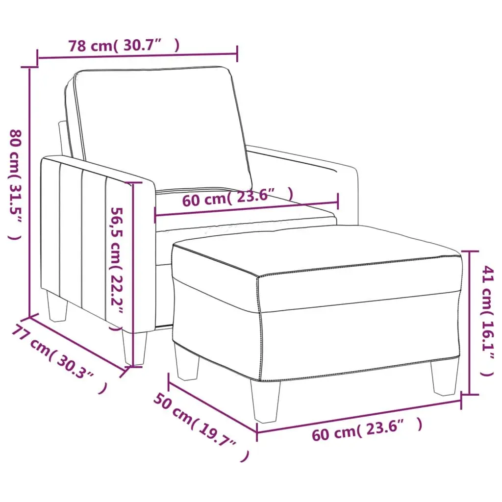 Grey Fabric Sofa Chair with Footstool Armchair Living Room Relaxing Seating