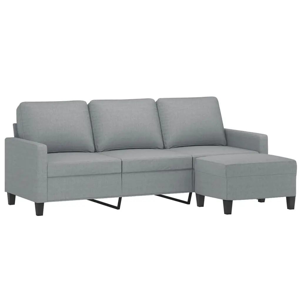 3-Seater Sofa with Footstool Grey Living Room Lounge Couch 180cm Fabric Seat