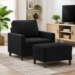 Practical Black Velvet Chair with Footstool for Any Room