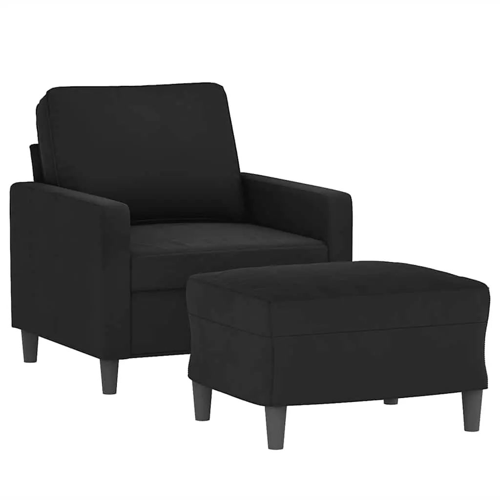 Sofa Armchair Velvet 60cm Black with Footstool