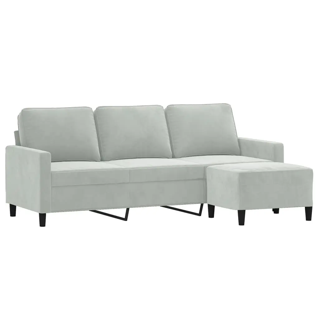 3-Seater Sofa Velvet 180cm Grey with Footstool Modern Living Room Lounge Couch