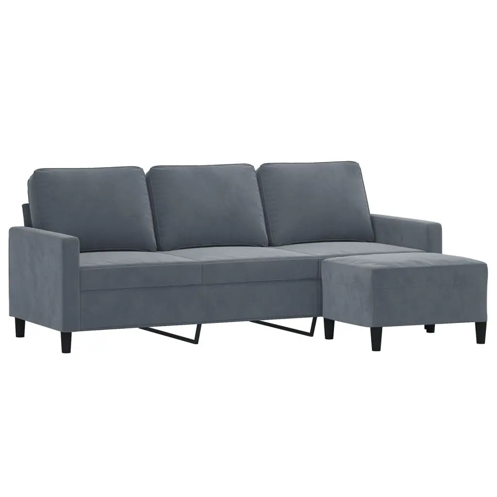 3-Seater Sofa with Footstool Grey Velvet Living Room Furniture 180cm