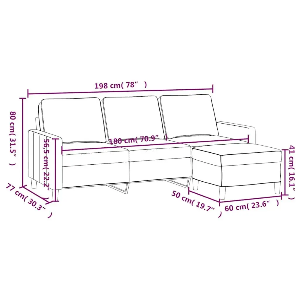 3-Seater Sofa with Footstool Black Velvet 180cm Lounge Couch Living Room