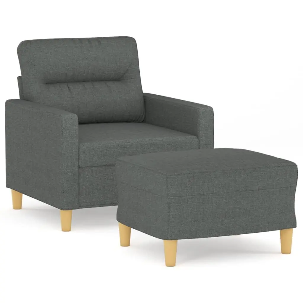 Sofa Chair Fabric Grey Compact with Footstool