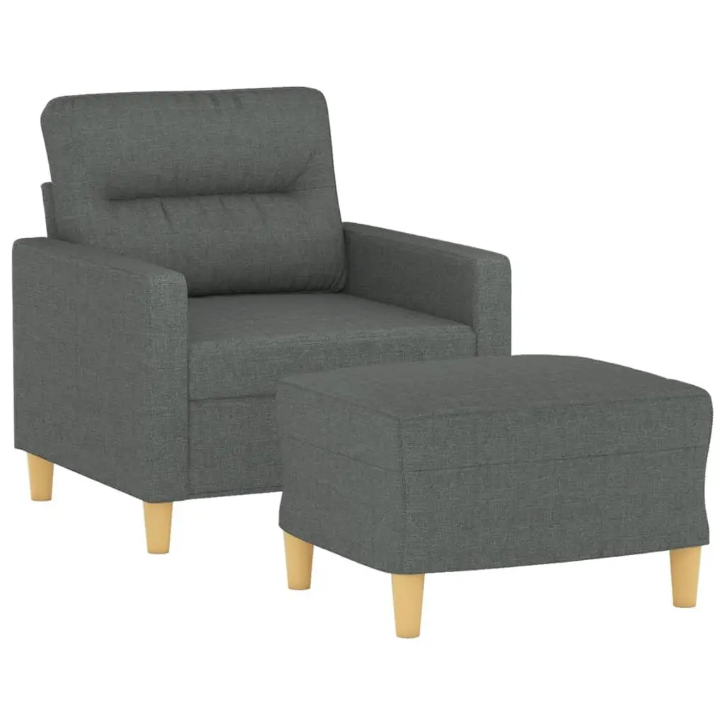 Sofa Chair Fabric Grey Compact with Footstool