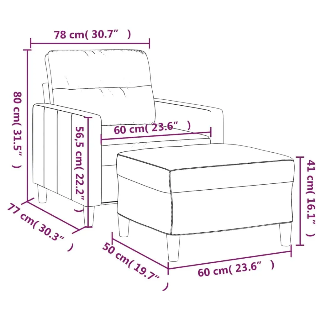 Sofa Chair Fabric Grey Compact with Footstool