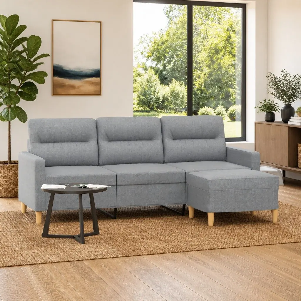 3-Seater Sofa with Footstool Light Grey 180cm Fabric Lounge Couch Living Room