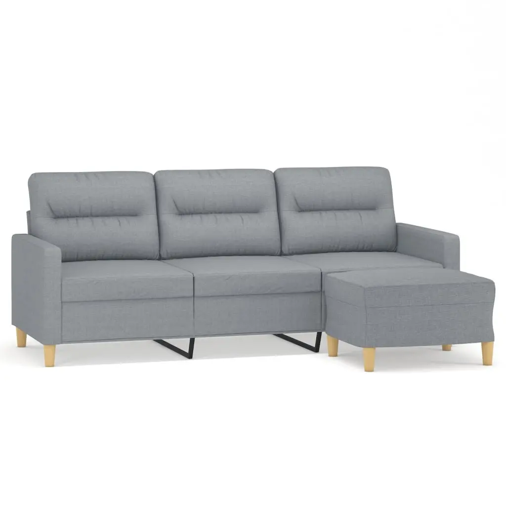 3-Seater Sofa with Footstool Light Grey 180cm Fabric Lounge Couch Living Room