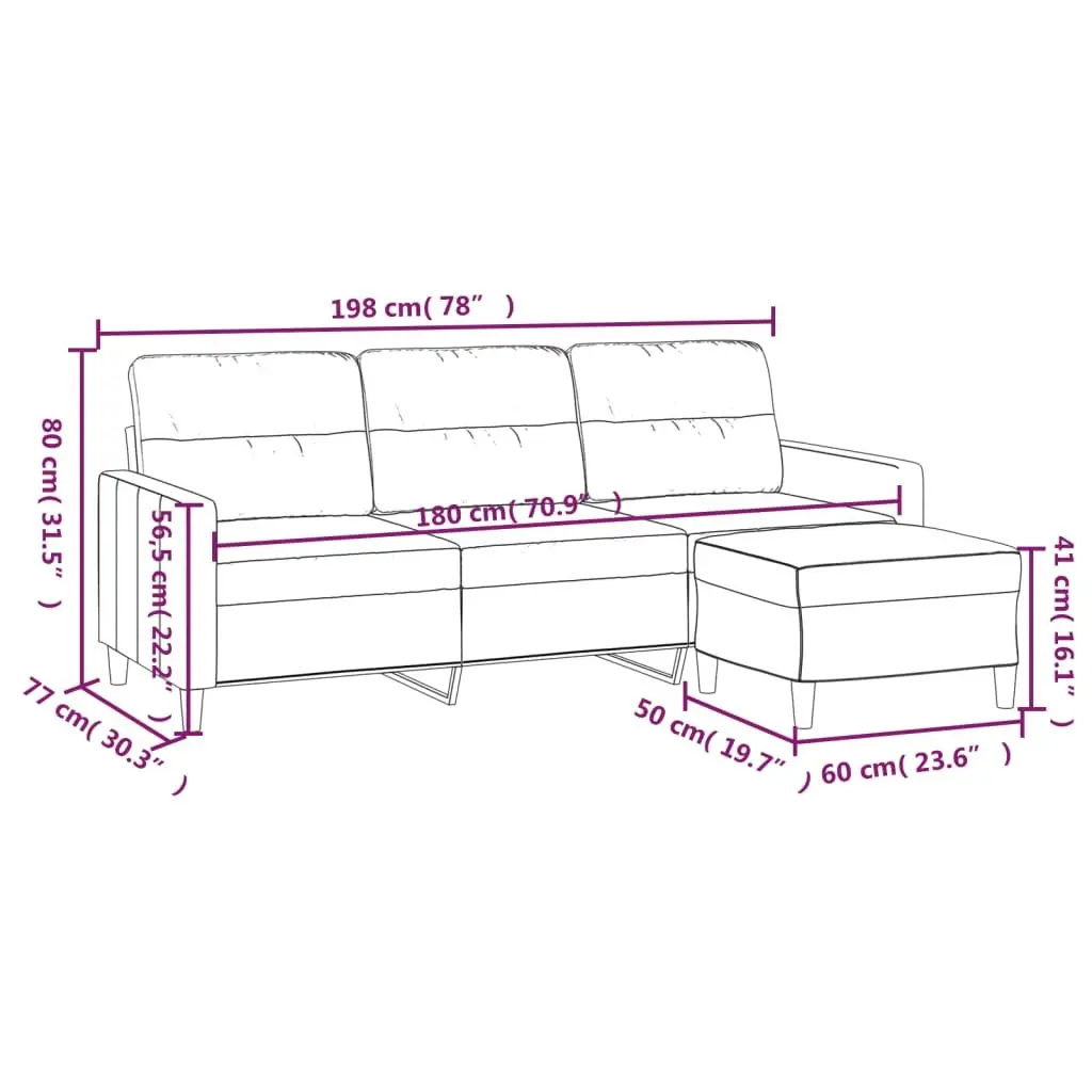 3-Seater Sofa with Footstool Light Grey 180cm Fabric Lounge Couch Living Room